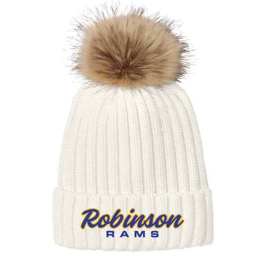 Embroidered Robinson Rams Faux Fur Pom Beanie