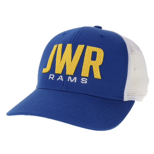Legacy Royal Blue/White JWR Rams Mid-Pro Snapback Trucker Hat
